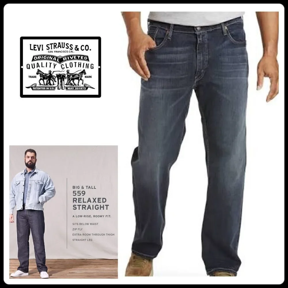 New. 46 x 32 Levi’s 559 Big & Tall relaxed straight stretch jeans.  Normally $89